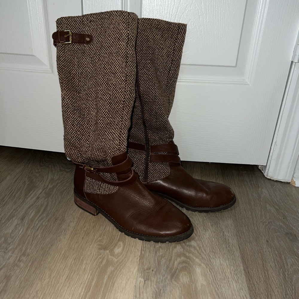 Brown and Tan Knee-High Boots